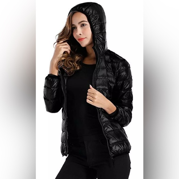 Sarin Mathews Black Lightweight Down Puffer Jacket Coat with Travel Pouch - Picture 1 of 10
